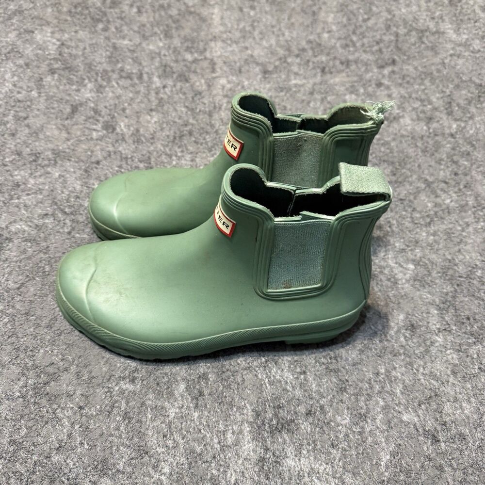 Hunter Womens Chelsea Rain Boots Size 6/7? Green Waterproof Rubber Elastic - Picture 4 of 11